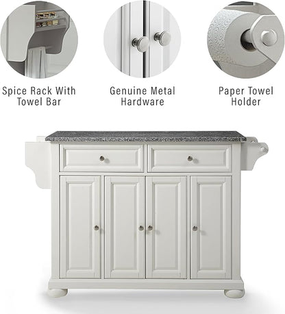 Crosley Furniture Alexandria Granite Top Rolling Kitchen Island Storage Cart, Microwave Stand, Spice Rack, White