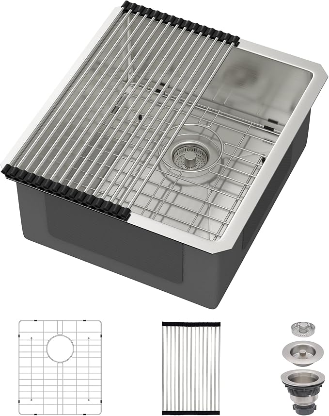 17 Undermount Kitchen Sink 17"x19"x8" Single Bowl 16 Gauge Stainless Steel Under Counter Single Bowl Kitchen Sinks Basin with Drain Strainer