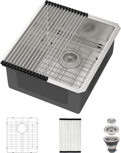 17 Undermount Kitchen Sink 17"x19"x8" Single Bowl 16 Gauge Stainless Steel Under Counter Single Bowl Kitchen Sinks Basin with Drain Strainer