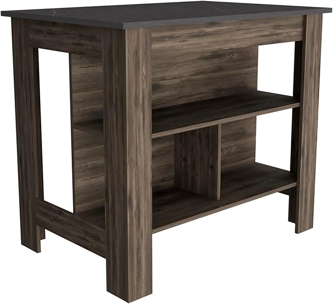 GOWE Rockaway 3-Shelf Kitchen Island Dark Brown and Onix