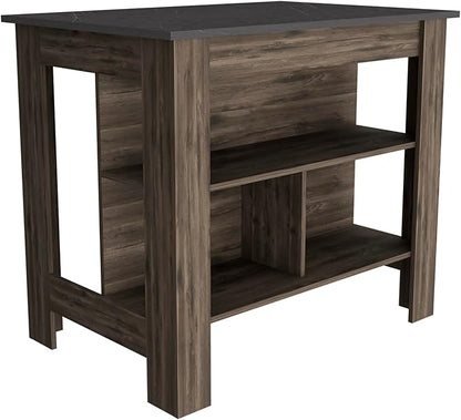 GOWE Rockaway 3-Shelf Kitchen Island Dark Brown and Onix