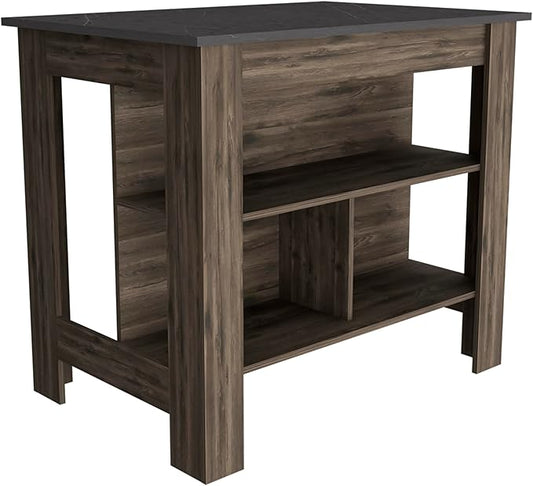 GOWE Rockaway 3-Shelf Kitchen Island Dark Brown and Onix