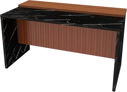 63" Modern Kitchen Island with Marble-Look Surface, LED Lights & Grille Design for Dining Room or Living Room, Black (Island Only)