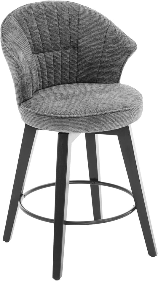Modern Set of 2 Counter Height Swivel Bar Stools, Chenille Upholstered Chairs with Wide Backrest for Bar, Kitchen Island, Dining Room - Comfortable Seating Experience, Excellent Quality, Stylish Desig