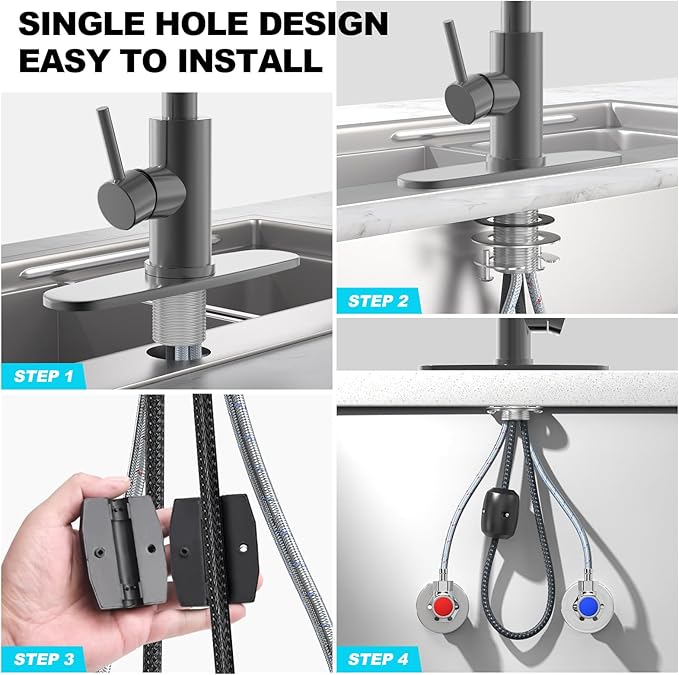 AVSIILE Waterfall Kitchen Faucets with Pull Down Sprayer & Soap Dispenser, Single Hole, Single Handle, Pull Out Tap, Stainless Steel Sink Faucet in Gray, Suitable for Farmhouse Camper Laundry Rv Bar