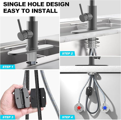 AVSIILE Waterfall Kitchen Faucets with Pull Down Sprayer & Soap Dispenser, Single Hole, Single Handle, Pull Out Tap, Stainless Steel Sink Faucet in Gray, Suitable for Farmhouse Camper Laundry Rv Bar