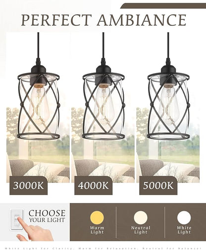 Glass Pendant Lights Kitchen Island 2 Pack, Black Mini Pendant Light with Clear Glass, Farmhouse Industrial Cage Hanging Lighting for Kitchen Sink Dining Room Bathroom, CH9176-1-2PK