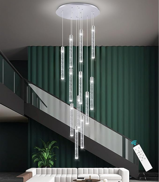 Modern 10-Light LED Dimmable Pendant Crystal Chandelier for High Ceiling