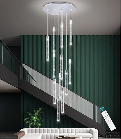 Modern 10-Light LED Dimmable Pendant Crystal Chandelier for High Ceiling
