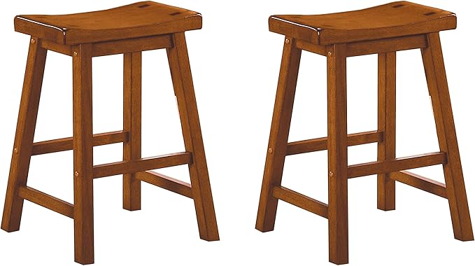 Living Room Chairs Comfy, Farmhouse Modern Solid Wood Counter Height Stools Set of 2, Saddle Seat Wooden Chairs for Kitchen Island, Dining Room, Comedor Sillas，Bedroom Furniture,Oak-Solid