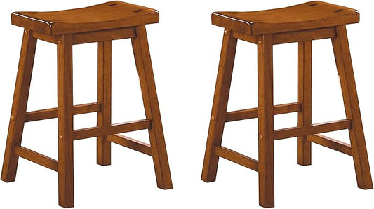 Living Room Chairs Comfy, Farmhouse Modern Solid Wood Counter Height Stools Set of 2, Saddle Seat Wooden Chairs for Kitchen Island, Dining Room, Comedor Sillas，Bedroom Furniture,Oak-Solid