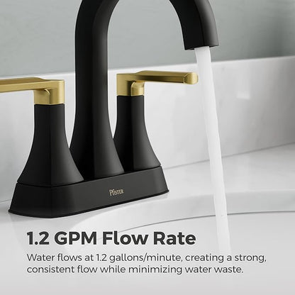 Pfister Vaneri Bathroom Sink Faucet, 4-Inch Centerset, 2-Handle, 3-Hole, NSF Certified, Matte Black and Brushed Gold Finish, LF048VRIBBG