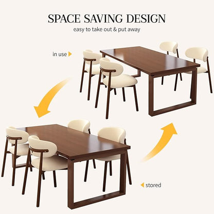 Kitchen Dining Chairs Set of 6 Modern Soft Linen Farmhouse Dining Room Chair with Metal Legs, Beige/Walnut