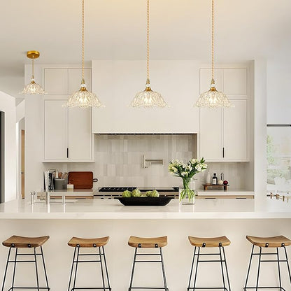 1 Piece Vintage Chandelier Light Fixtures with Crystal Glass Shade,Matte Brass Finish Pendant Light for Kitchen Island, Hanging Light Fixture for Dining Room, Hallway, Living Room, Bedroom