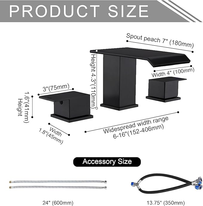 Matte Black Roman Tub Faucet, Deck Mount Bath Tub Faucet Set 3 Hole Waterfall Bathtub Faucet High Flow Garden Tub Filler