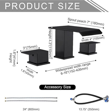 Matte Black Roman Tub Faucet, Deck Mount Bath Tub Faucet Set 3 Hole Waterfall Bathtub Faucet High Flow Garden Tub Filler