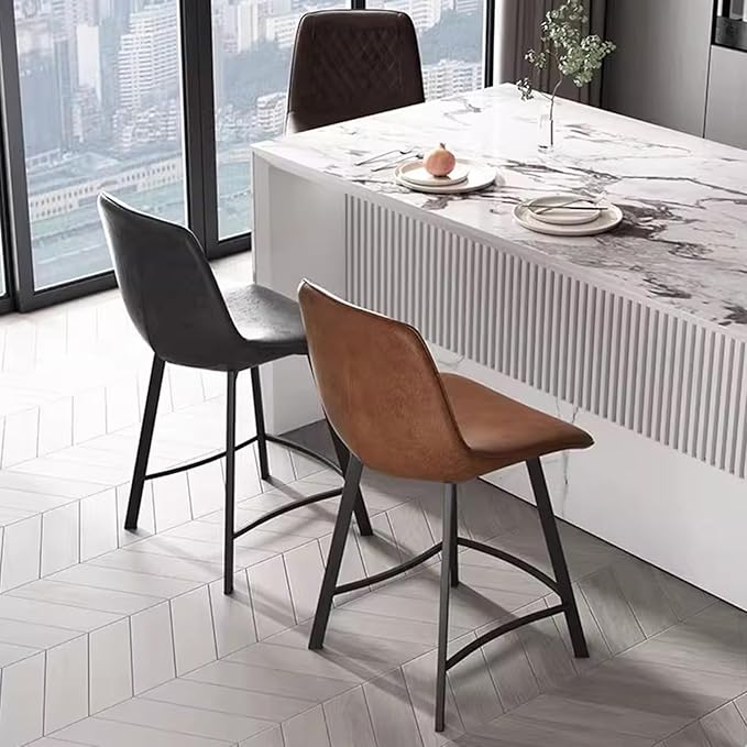 Faux Leather Counter Height Stools with Back, Upholstered Chairs for Kitchen Island Dining,Black-Sitting Height 75cm