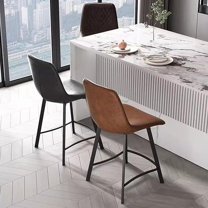 Faux Leather Counter Height Stools with Back, Upholstered Chairs for Kitchen Island Dining,Black-Sitting Height 75cm
