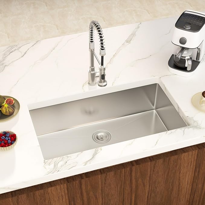 32 Inch Undermount Kitchen Sink Single Bowl 18 Guage Stainless Steel 32"x19"x9" Deep Under Counter Kitchen Sinks Basin R10 Round Corners Handmade Sink