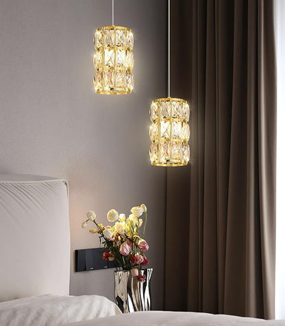 2-Lights Modern Crystal Pendant Lights for Kitchen Island LED Dimmable Glam Pendant Lighting Chandelier for Dining Room Hallway Corner Lamp Gold