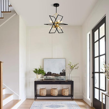Farmhouse Chandelier,6-Lights Industrial Rustic Dining Room Pendant Light,Adjustable Hanging Candle Light Fixtures for Kitchen Island Living Room Foyer (Black/Gold-8 Lights)