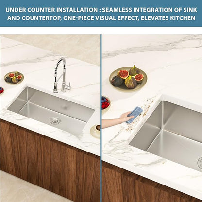 32 Inch Undermount Kitchen Sink Single Bowl 18 Guage Stainless Steel 32"x19"x9" Deep Under Counter Kitchen Sinks Basin R10 Round Corners Handmade Sink