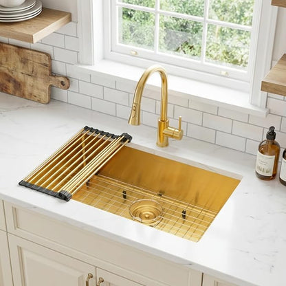 Gold Kitchen Sink,Undermount Kitchen Sink 30 X 18 inch,Single Bowl 16 Gauge Stainless Steel Undermount Sinks