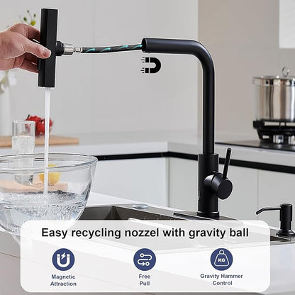AVSIILE Matte Black Touchless Kitchen Faucets with Pull Down Sprayer & Soap Dispenser, Waterfall Single Hole & Handle, Pull Out Sink Faucet, Suitable for Farmhouse Camper Laundry Rv Bar