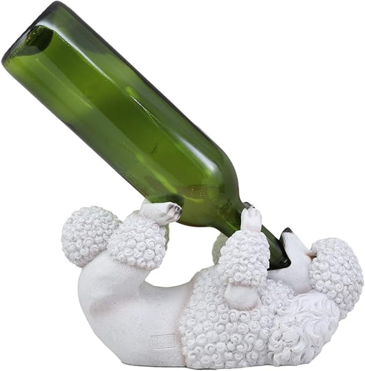 Ebros Lifelike Purebreed Pedigree Canine Adorable White French Poodle Dog Wine Bottle Holder Figurine Statue As Kitchen Wine Cellar Centerpiece Decor Storage Organizer Puppies Pet Dogs Sculpture