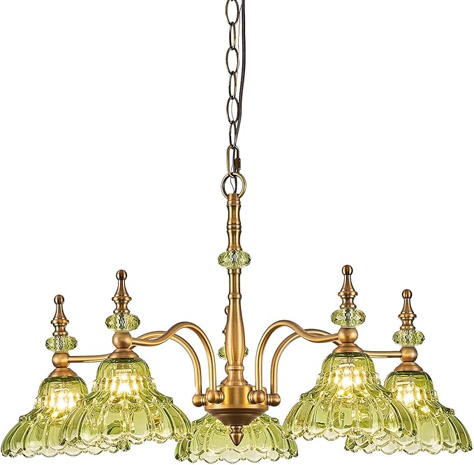 HDDFL Chandeliers Light 5 Lights Chandelier Lamp Modern Pendant Lighting Fixtures Hanging Lamps for Dining Room Entryway Living Room Bedrooms Foyer Entrance Kitchen Brass and Green