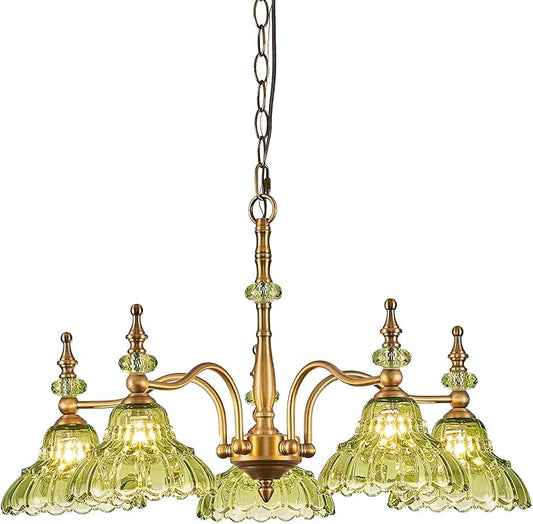 HDDFL Chandeliers Light 5 Lights Chandelier Lamp Modern Pendant Lighting Fixtures Hanging Lamps for Dining Room Entryway Living Room Bedrooms Foyer Entrance Kitchen Brass and Green