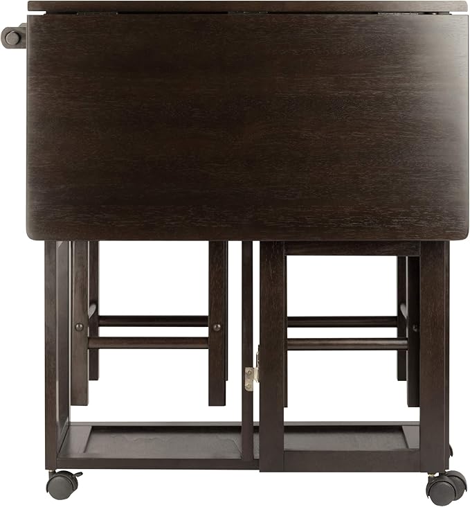 Winsome Suzanne Kitchen Table Set with Stools, 33" in Coffee, Convenient Sturdy Mobile Kitchen & Dining Room Table & Chairs with Storage for Small Spaces, Dorms, Apartments