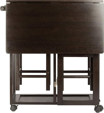 Winsome Suzanne Kitchen Table Set with Stools, 33" in Coffee, Convenient Sturdy Mobile Kitchen & Dining Room Table & Chairs with Storage for Small Spaces, Dorms, Apartments