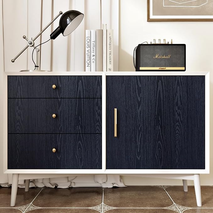 WESTICK Dark Blue Wood Wallpaper Peel and Stick Countertops Waterproof Navy Wood Grain Contact Paper for Kitchen Self Adhesive Removable Blue Wooden Vinyl Wallpaper for Cabinets Drawer Table 12"x78"
