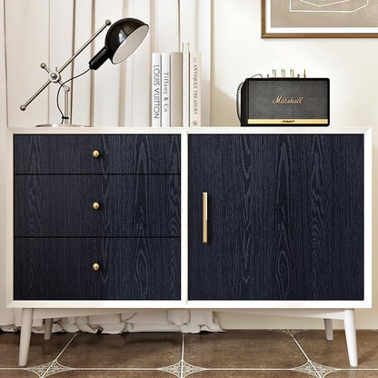 WESTICK Dark Blue Wood Wallpaper Peel and Stick Countertops Waterproof Navy Wood Grain Contact Paper for Kitchen Self Adhesive Removable Blue Wooden Vinyl Wallpaper for Cabinets Drawer Table 12"x78"