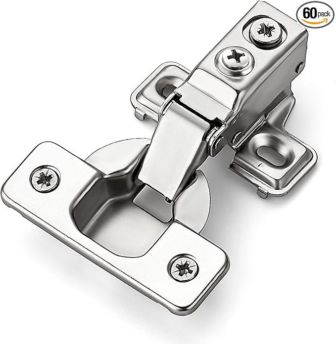 Ravinte 60 Pack 30 Pairs Short Arm Kitchen Cabinet Hinges for 1/2 Inch Overlay Cabinet, Brushed Nickel 105 Degree Opening Angle Hinges, Soft Close Concealed with Mounting Screws for Face Frame Door