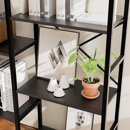 GRUSIGN Triple 4 Tier Book Shelf, Modern Bookcase Shelf, Freestanding Large Display Shelves for Living Room/Office/Garage, Stable Large Bookshelf with Storage for Books/LEGO/Plants, Black