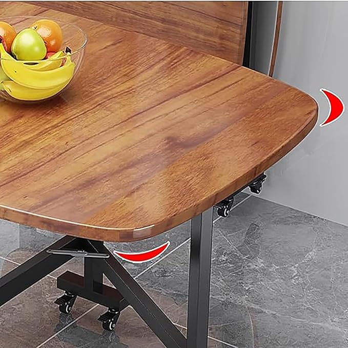 Folding Dining Table,Drop Leaf Extension Folding Table with Wheels,Solid Wood Foldable Kitchen Island Table,Small Apartment Collapsible Table,Space Saving(39.3 x 23.6 in, Walnut)