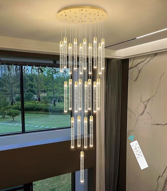 23-Light Long Large Modern Led Crystal Chandeliers Modern Spiral Chandeliers High Ceilings Chandelier for Staircase Foyer Gold