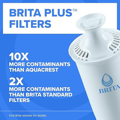 Brita Large 10-Cup Water Filter Pitcher with BritaPlus Filter, WQA NSF/ANSI Certified, Reduces 2X Contaminants vs. Standard, Removes Chlorine Taste & Odor, Reduces Zinc Copper Mercury & More, Black