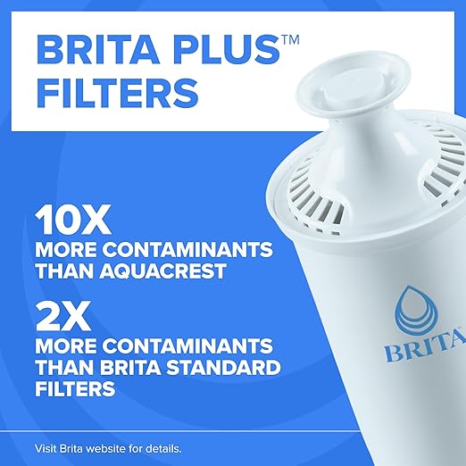 Brita Large 10-Cup Water Filter Pitcher with BritaPlus Filter, WQA NSF/ANSI Certified, Reduces 2X Contaminants vs. Standard, Removes Chlorine Taste & Odor, Reduces Zinc Copper Mercury & More, Black