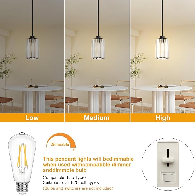 3 Pack Pendant Lights Kitchen Island, Modern Black Pendant Light Fixtures, Mini Chandelier Crystal Kitchen Island Lighting, Hanging Pendant Lights Fixture for Kitchen Island Dining Room Hallway Foyer