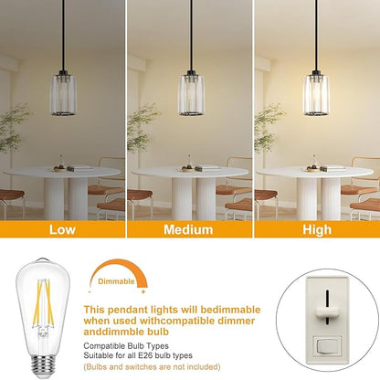 3 Pack Pendant Lights Kitchen Island, Modern Black Pendant Light Fixtures, Mini Chandelier Crystal Kitchen Island Lighting, Hanging Pendant Lights Fixture for Kitchen Island Dining Room Hallway Foyer