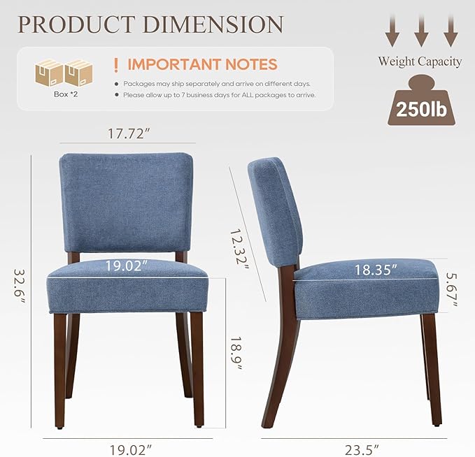 MALOL Upholstered Dining Chairs Set of 4, Fabric Kitchen Chairs with Padded Seat & Back, Solid Wood Legs, Modern Simple Dining Room Chairs for Kitchen, Dining Room, Living Room, Blue