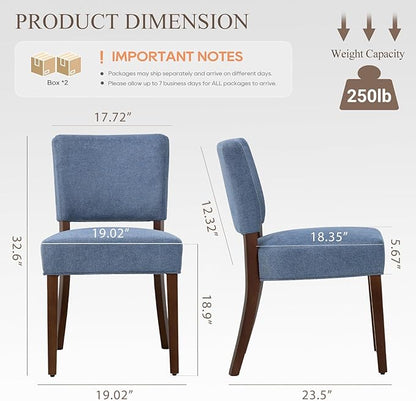 COLAMY Mid Century Modern Dining Chairs Set of 4, Upholstered Kitchen Chairs with Back, Farmhouse Fabric Side Dining Room Chairs with Wood Legs for Dining Room Kitchen Restaurant, Blue