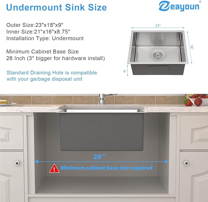 23 Inch Undermount Kitchen Sinks - 23 x 18 Inch Undermount Stainless Steel Bar RV Sink 16 Gauge Small Single Bowl Stainless Steel Outdoor Wet Bar & Prep Sink Basin 23 x 18 x 9 Inch