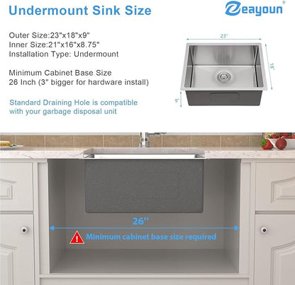 23 Inch Undermount Kitchen Sinks - 23 x 18 Inch Undermount Stainless Steel Bar RV Sink 16 Gauge Small Single Bowl Stainless Steel Outdoor Wet Bar & Prep Sink Basin 23 x 18 x 9 Inch