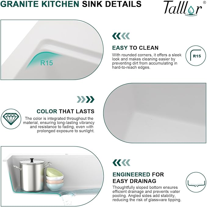 33x22 White Granite Composite Drop-In Kitchen Sink, Single Bowl Classic Quartz Composite Workstation All-In One Sink with Mixing Bowl, Pasta Strainer, Two-Holes Configuration #TLGT-114