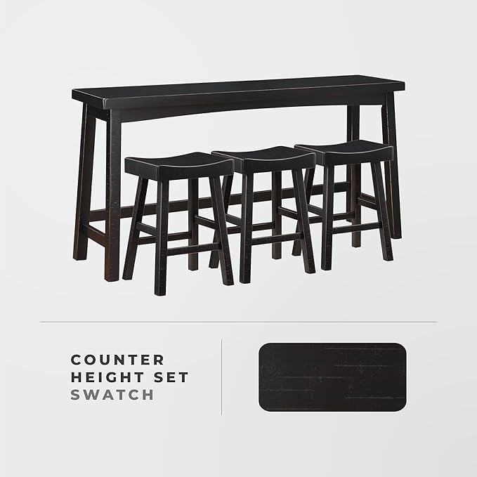 Lexicon Bar Table Set for 3, Small Kitchen Table Set Kitchen Island Table with 3 Saddle Bar Stools, 4 Piece Dining Table Set for Breakfast Nook, Living Room, Apartment, Counter Height, Black