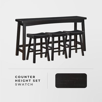 Lexicon Bar Table Set for 3, Small Kitchen Table Set Kitchen Island Table with 3 Saddle Bar Stools, 4 Piece Dining Table Set for Breakfast Nook, Living Room, Apartment, Counter Height, Black
